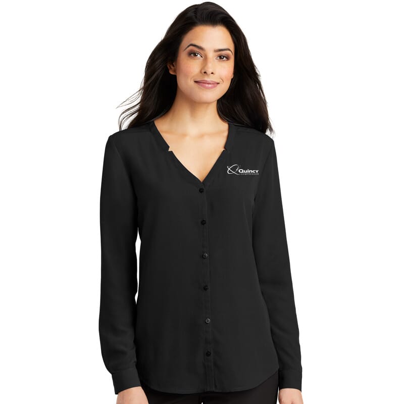 Quincy Port Authority Long Sleeve Button-Front Blouse